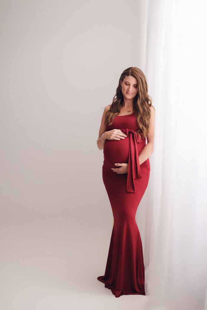 Pregnancy photo red dress baltimore maternity photographer
